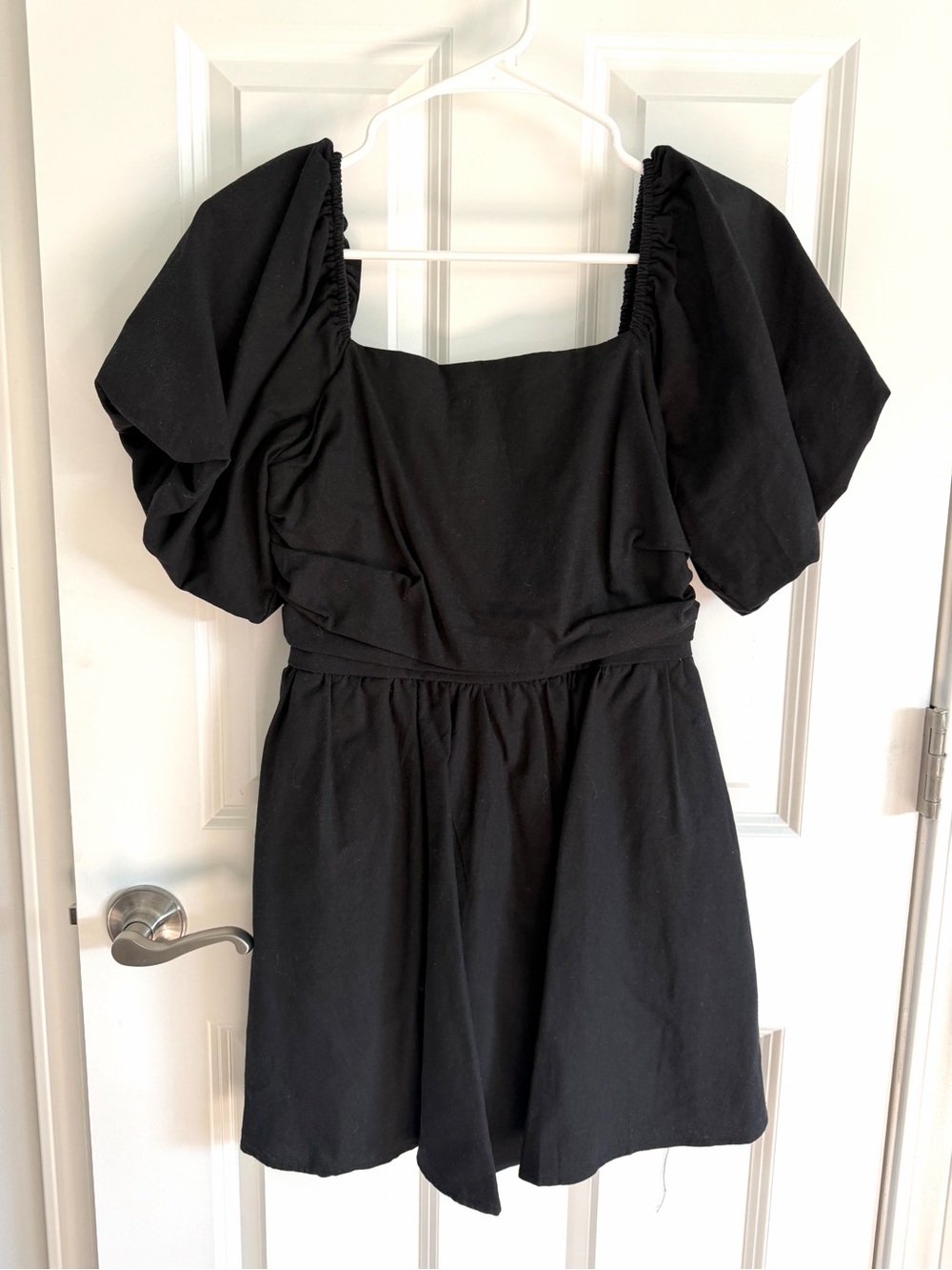 Petal & Pup Black Puff-Sleeve Mini/Baby Doll Dress - Size Medium
